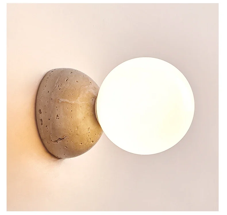 Cream Style LED Wall Lamp Round Cave Stone Bedside Light Image 5