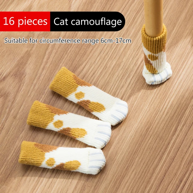 4/16 Pieces Table Foot Cover Mute Non-slip Mat Household Mat Table and Chair Foot Pad Foot Cover Cat Claw Knitted Socks 16pcs A