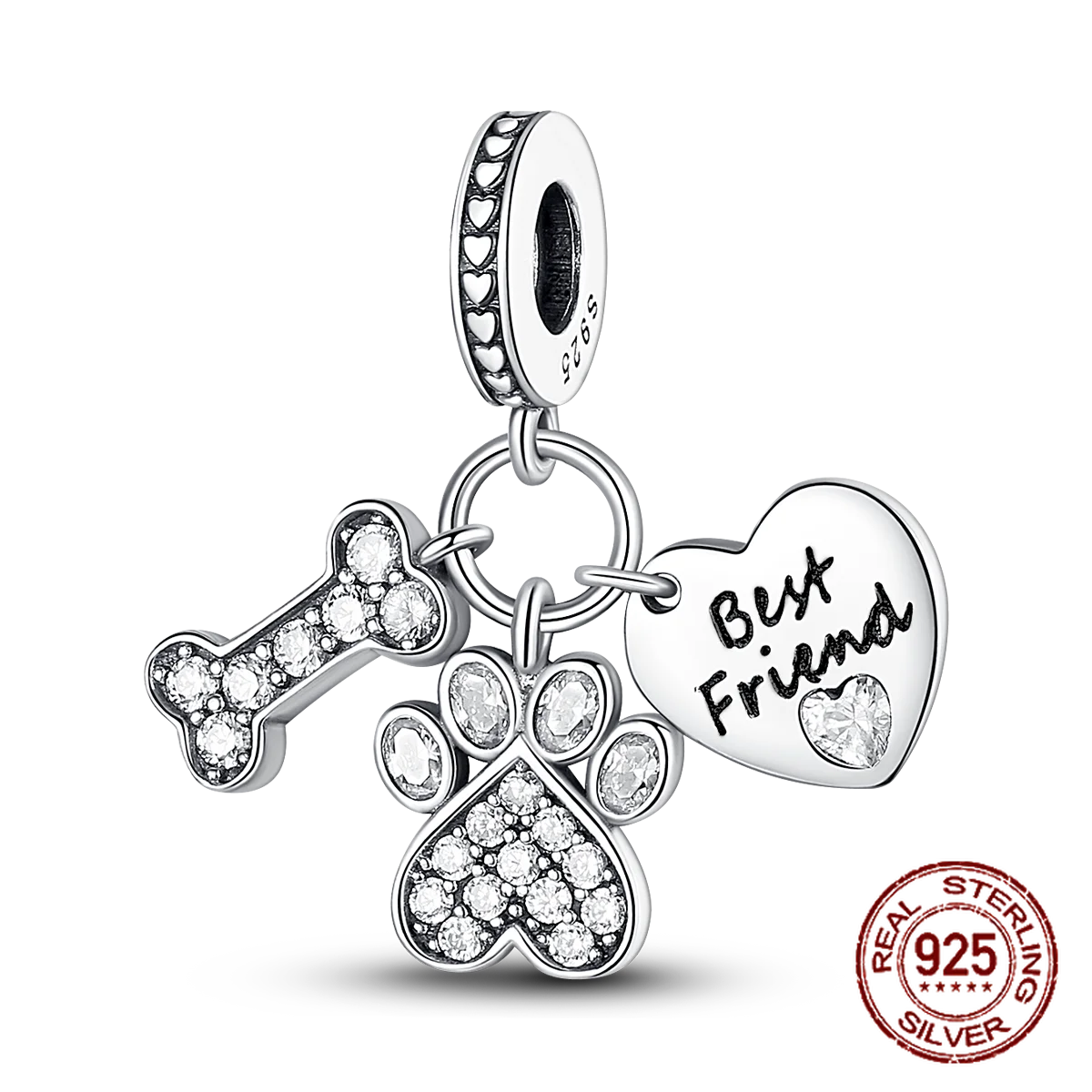 Inlaid Zircon Charm Beads 925 Sterling Silver Color Love Heart Snake Dangle Fit Original Bracelet Charms Pendant Jewelry 6