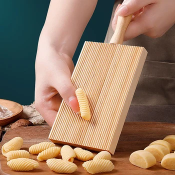 Wooden Gnocchi Board for Italian Dumpling Making Pasta Texture Tool with Handle Ribbed Surface Spiral Shape Baking Kitchen Aid