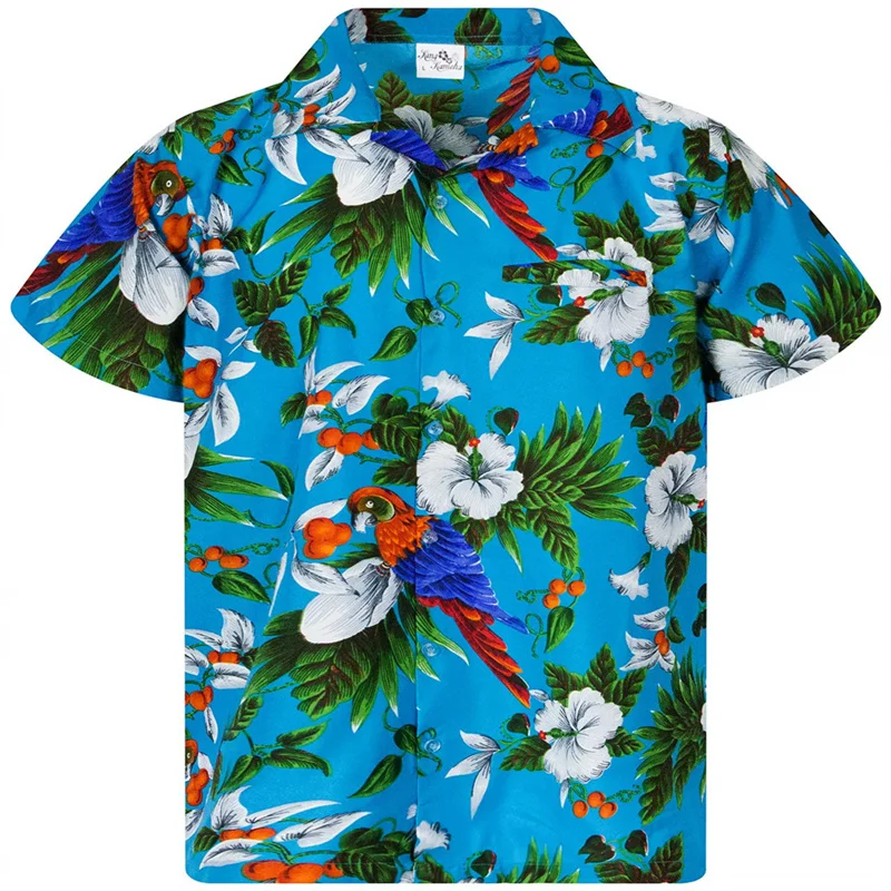 thumbnail image 1 of Camisas para hombre con estampado 3D de loros tropicales lindos, ropa de calle hawaiana de gran tamaño para playa, ropa de hombre con solapa y botón, 1 of 5