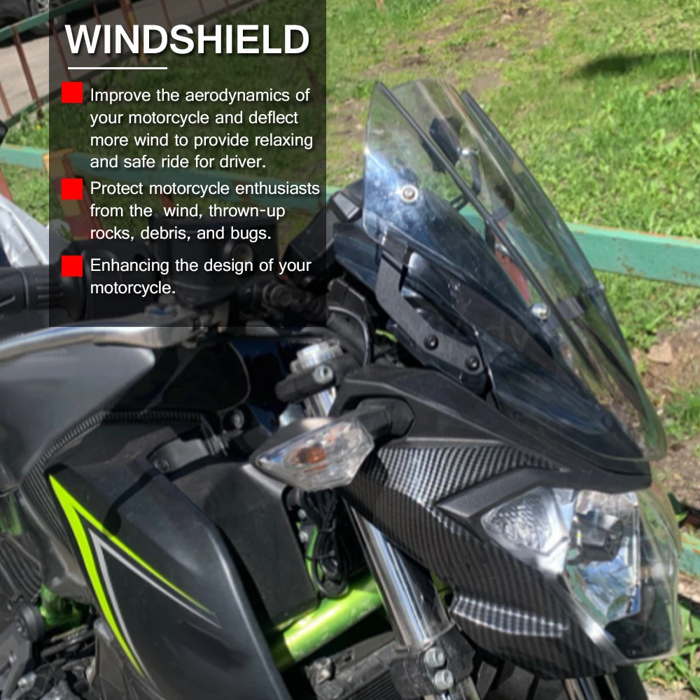 For Kawasaki Z650 Windscreen Windshield Motorcycle Wind Deflector Shield Screen Visor Parabrisa With Bracket Kits