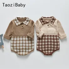 

TaoziBaby Baby knitting long-sleeved plaid lapel romper long-sleeved one-piece baby romper baby girls clothes