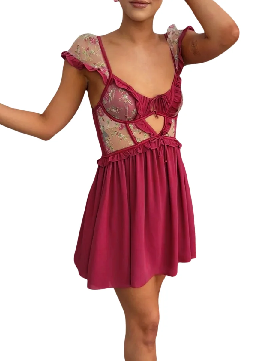 

Boho Floral Bustier Mini Dress for Women - Vintage Y2k A-Line Sundress with High Waist and Low Cut Sexy Design - Perfect for