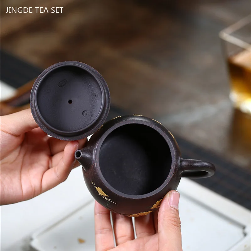 150ml Tradition Yixing Purple Clay Tea Pot Black Gold Sand Filter Teapot Customized Zisha Tea Kettle Handmade Beauty Teaware