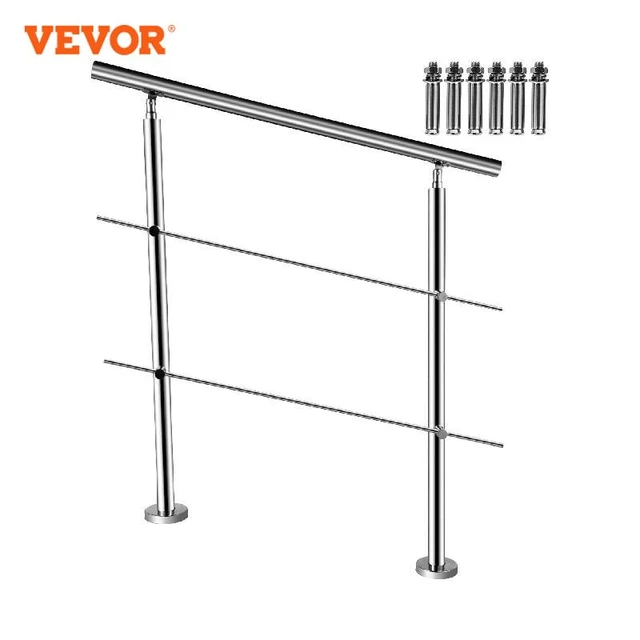 VEVOR Rampe d'escalier 6 Pieds, Main Courante pour Escalier Intérieur 200  lbs Barre d'escalier Acier Inoxydable Garde-corps Escalier Extérieur  Support Mural Rampe d'escalier Porche