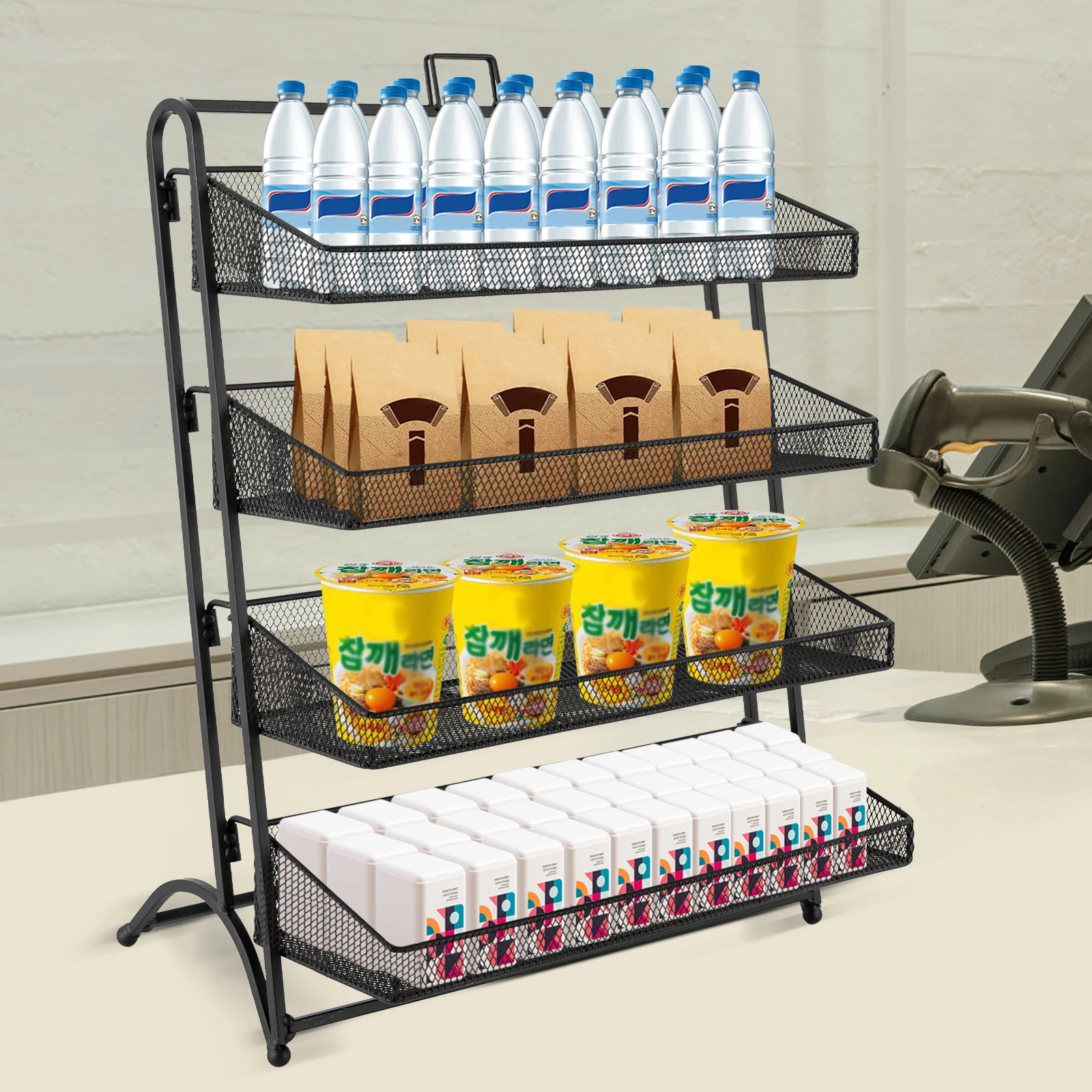 4 Tiers Retail Candy Display Rack Snack Organizer Snack Shelf For