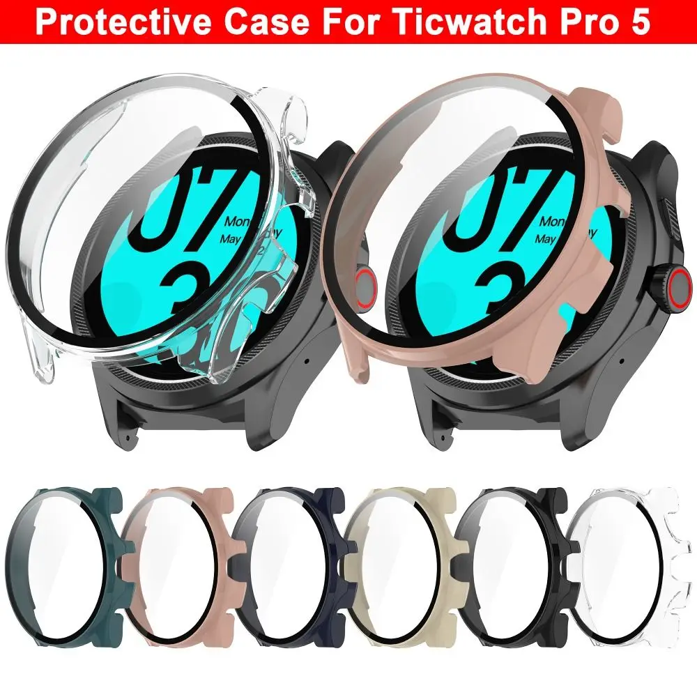 PC Protective Case Screen Protector Case Cover Tempered Glass Film For Ticwatch Pro 5