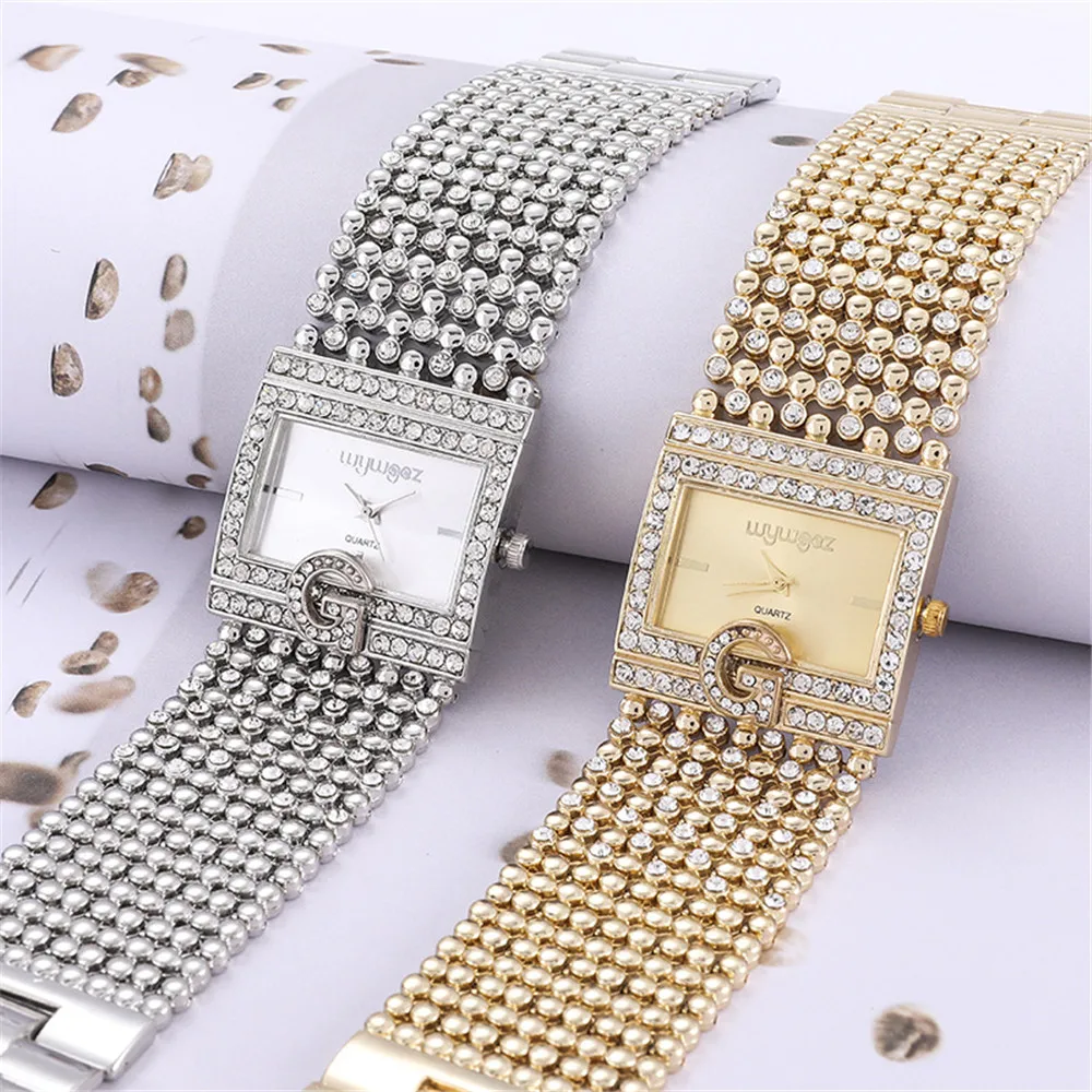Brand Luxury Casual Women Square Full Diamond Bracelet Watch Analog Quartz Movement Wrist Watch Watches Ladies women watches electronic watch