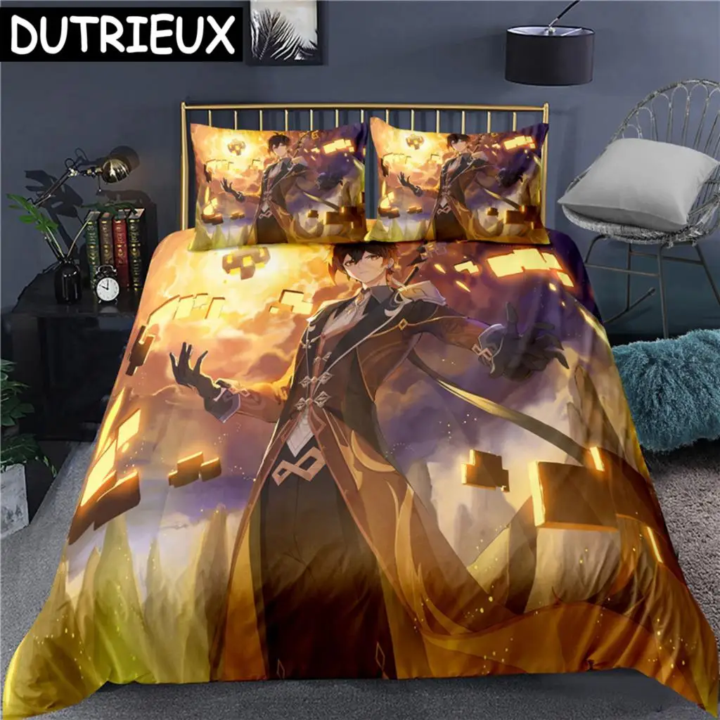 

Anime Genshin Impact 3D Printed Bedding Set King Duvet Cover Pillow Case Comforter Cover Bedclothes Duvet Covers 07