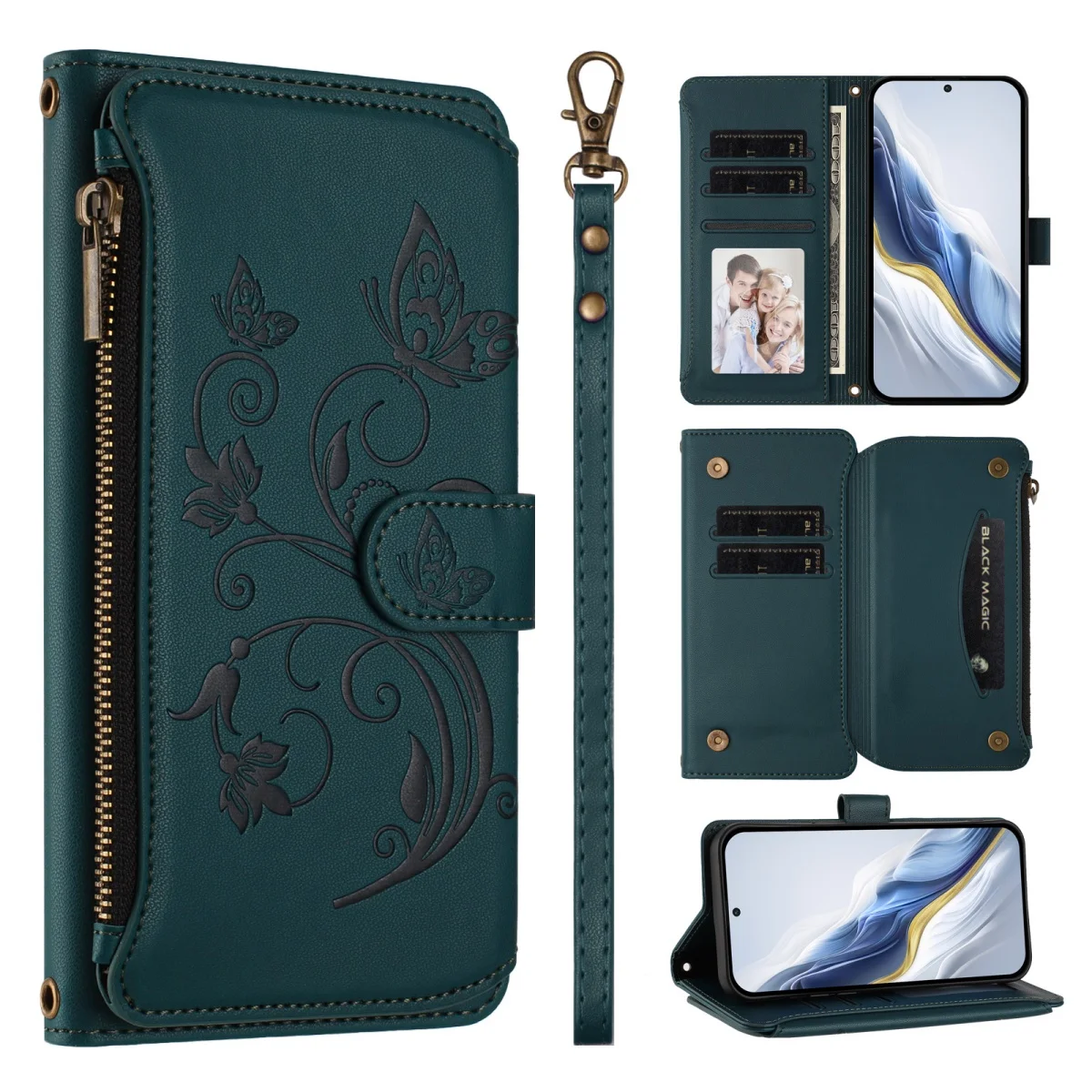 Faux Leather Zipper Wallet Phone Case with Card Holder