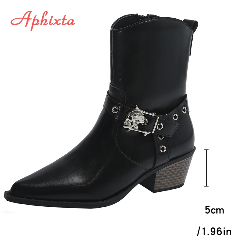 Aphixta Fashion Spring Autumn Modern Boots Patent Leather Women Ankle Boots 5CM Square Heels Lady Footwear Shoes Big Size 42