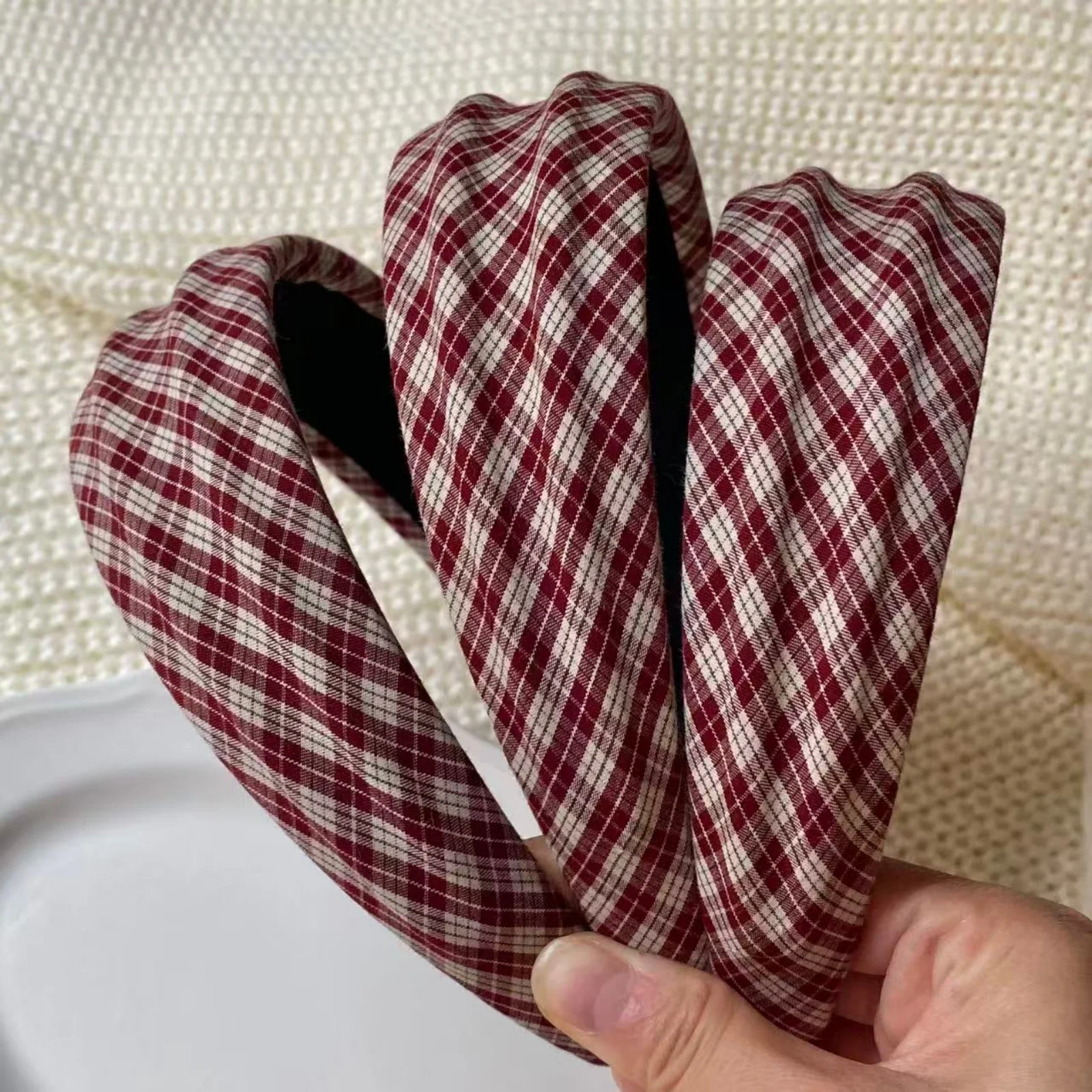 1PC Plaid Twisted Headbands For Women Autumn Winter Vintage Fashion Wide-Brimmed Hair Hoops Hair Accessories Stylish Hair