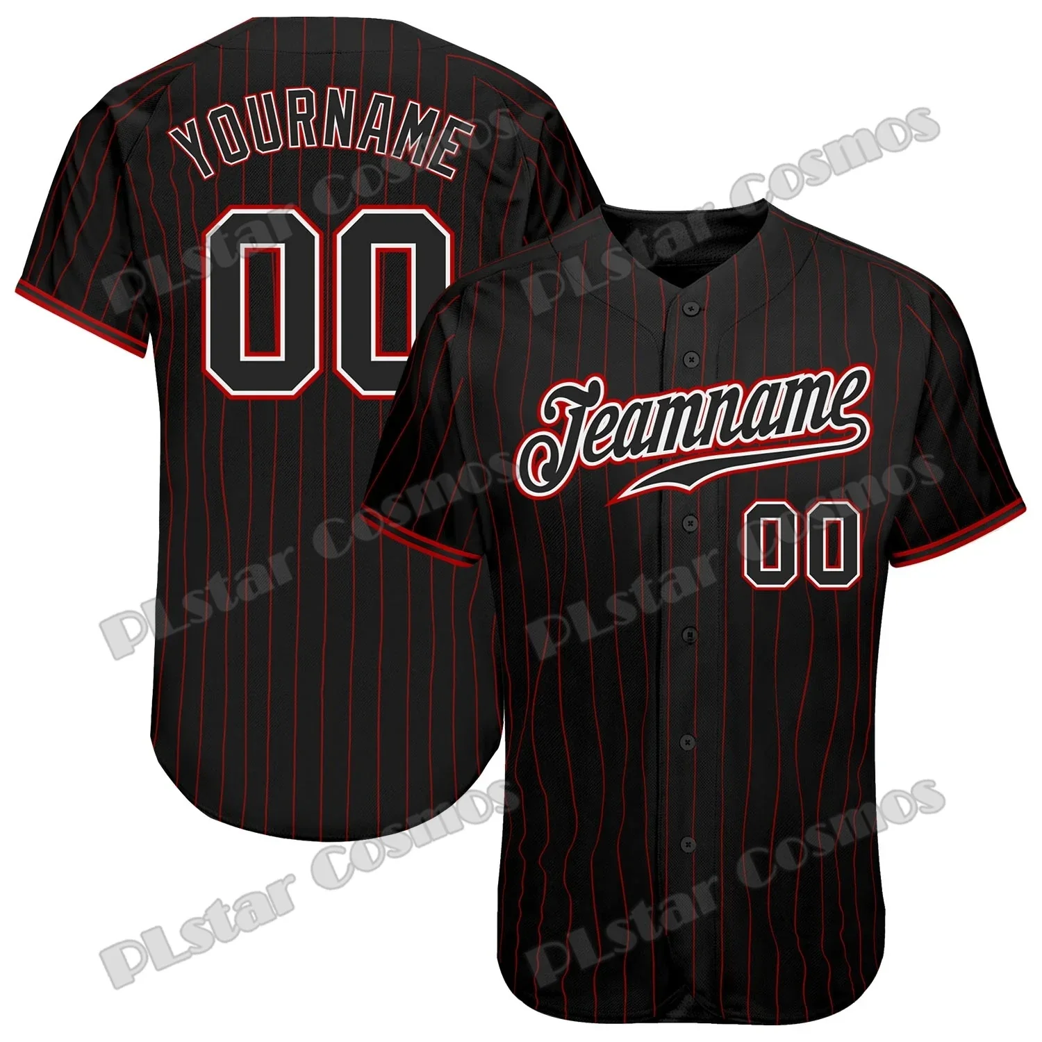 

Custom Name Black Red Pinstripe Black-White 3D Printed Men's Baseball Jersey Hip Hop Streetwear Unisex Baseball Shirt KS-51