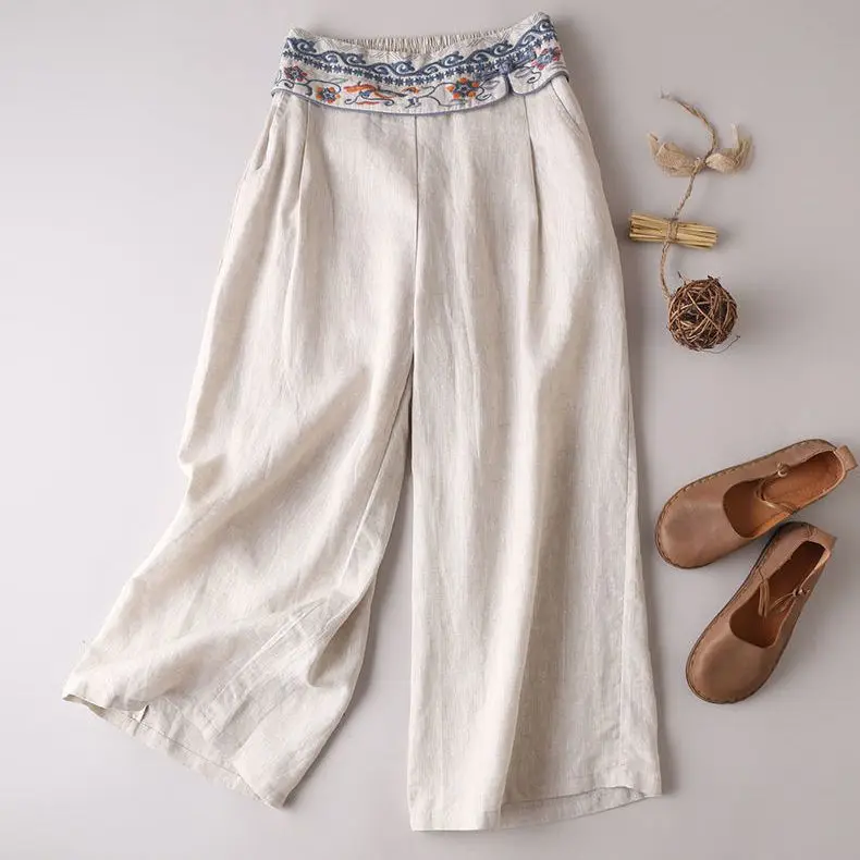 Women's Spring and Autumn New Fashion Elegant High Waist Ethnic Style Printed Wide Leg Casual Versatile Western Commuter Pants