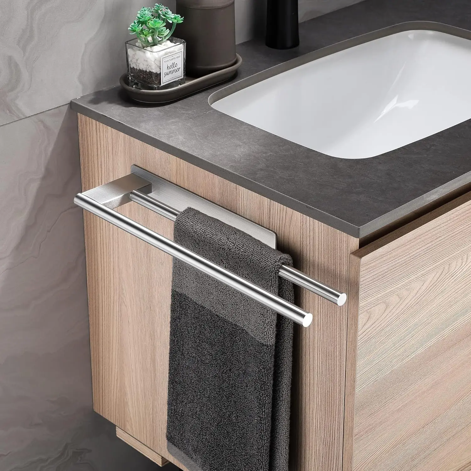 Portasciugamani da bagno senza foratura, barra portasciugamani biadesiva in acciaio inox nero da 39 cm, portasciugamani per bagno e cucina_voghion.com