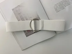 Women's Fashion Belt - Black & White Elastic Waistband with Round Buckle Decoration - 65cm (WHITE)