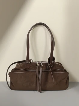 2025 Winter Suede Cowhide Leather Women Shoulder Bags Luxury Brand Design Women Handbags Genuine Leather Crossbody Bags Woman