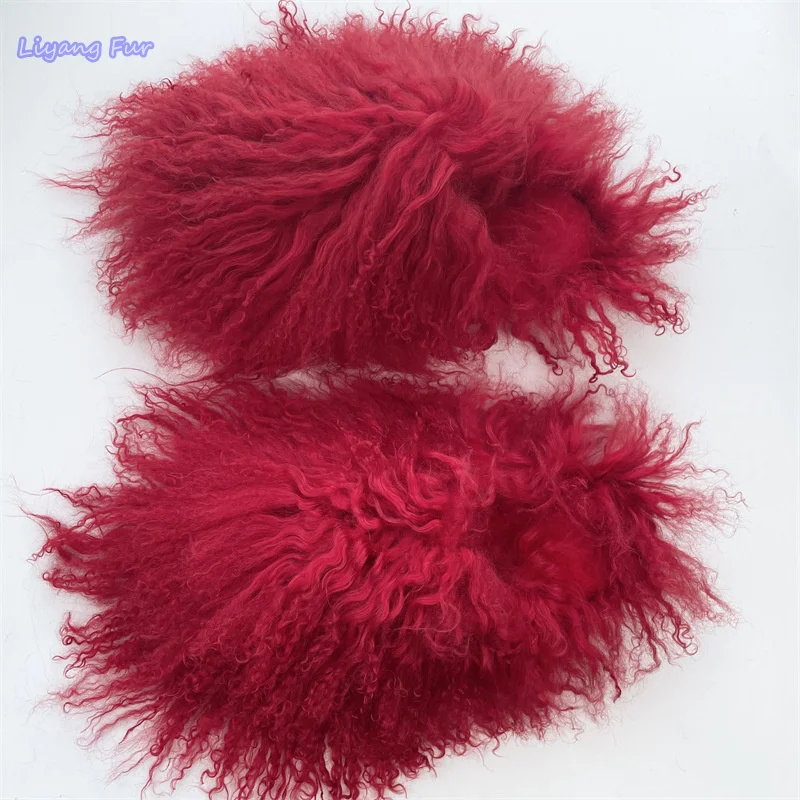 

New Design Fluffy Fuzzy Flat Shoes Long Sheep Fur Slide Women Mongolian Fur Slippers