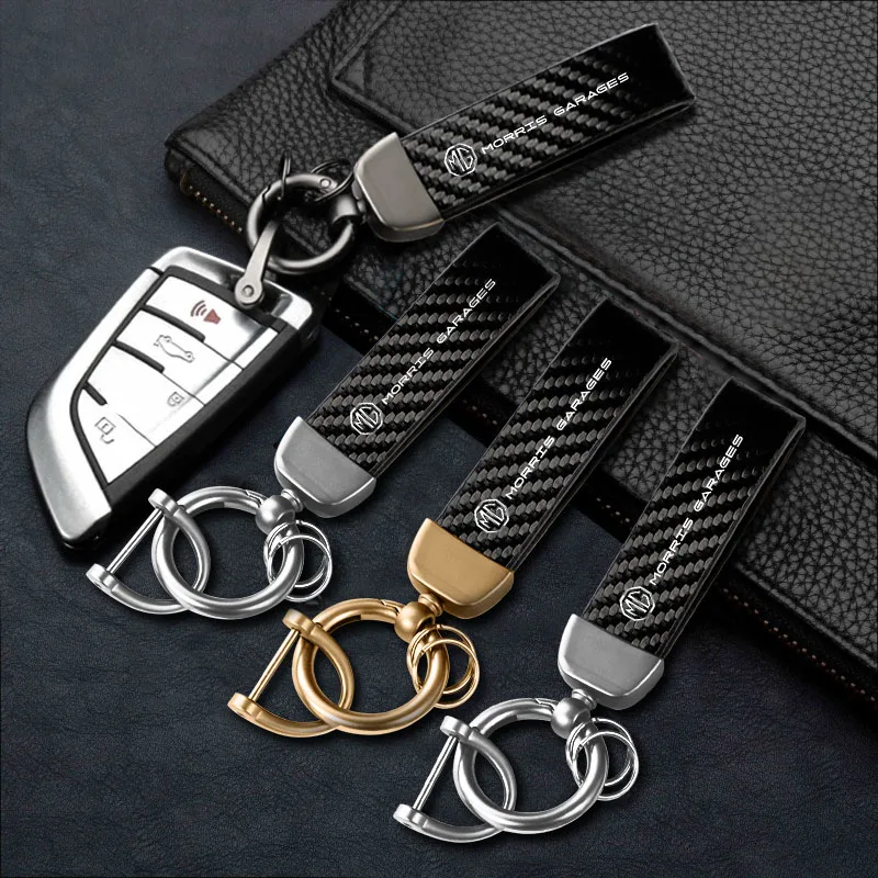 Carbon Fiber Leather Car Keychain Zinc Alloy Key Ring For Mg Zs Gs Hs