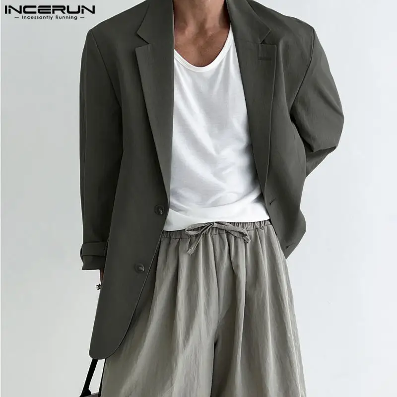 Mens Blazer INCERUN Men Blazer Solid Color Lapel Long Sleeve Streetwear Fashion Button Casual Suits Elegant Leisure Thin Coats 5XL mens blazer