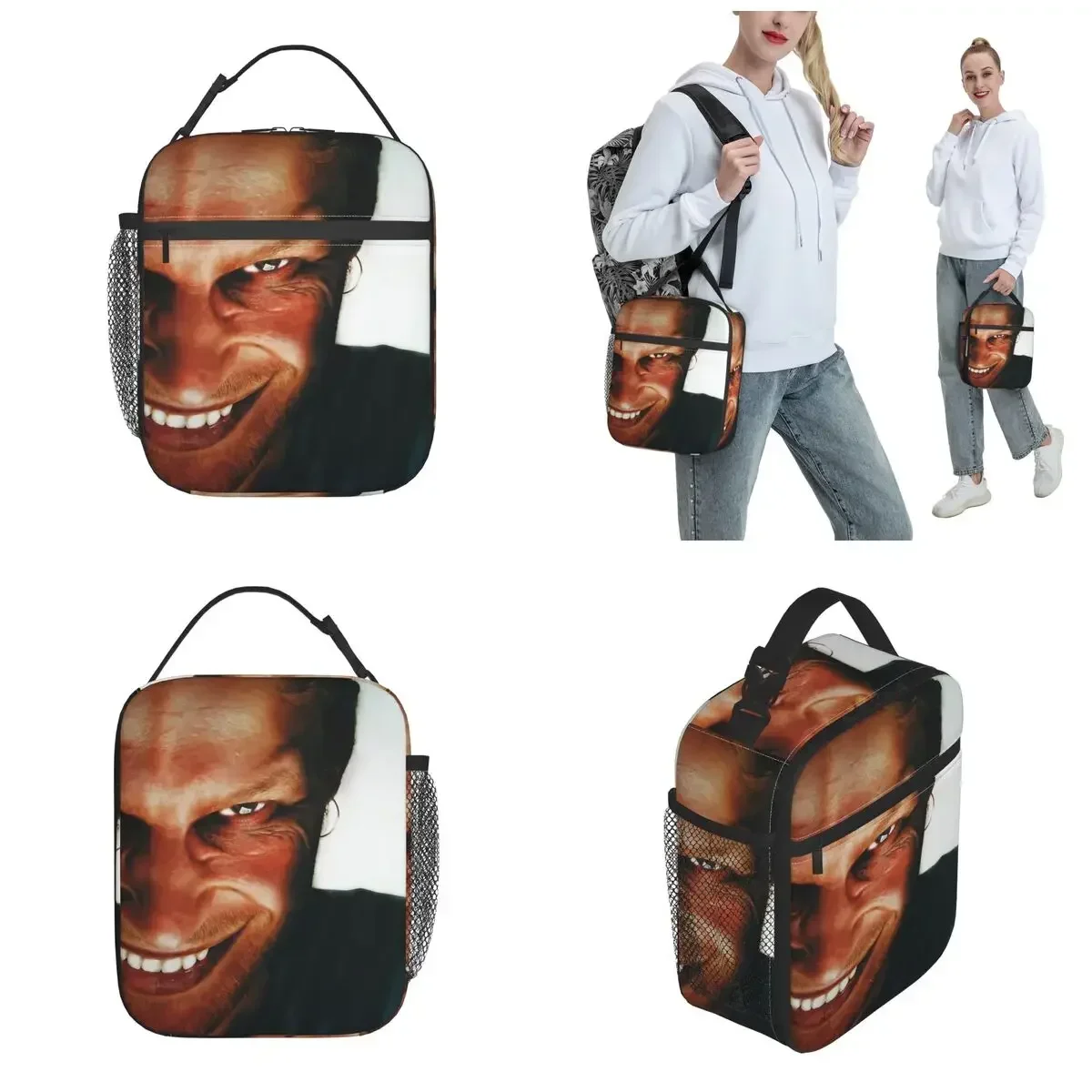 Aphex Twin Face Thermal Insulated Lunch Bag for Picnic Reusable Food Bag Container Cooler Thermal Lunch Box