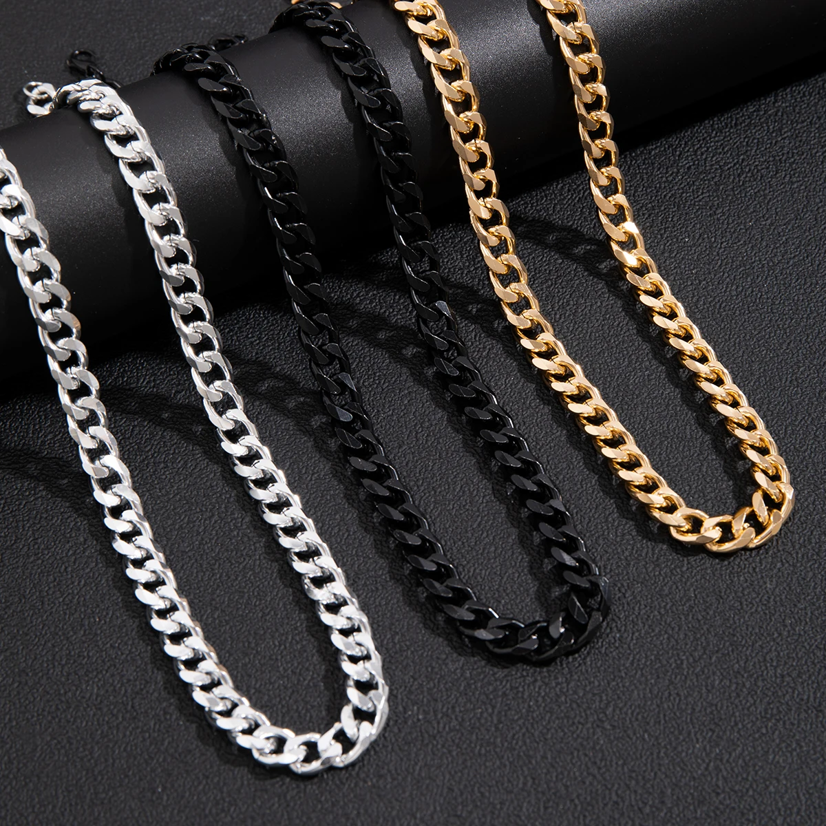 KunJoe Simple Cuban Chain Necklace for Men Gold Color/Black Metal Aluminium Chain On The Neck Choker Jewelry Party Male DIY Gift_voghion.com