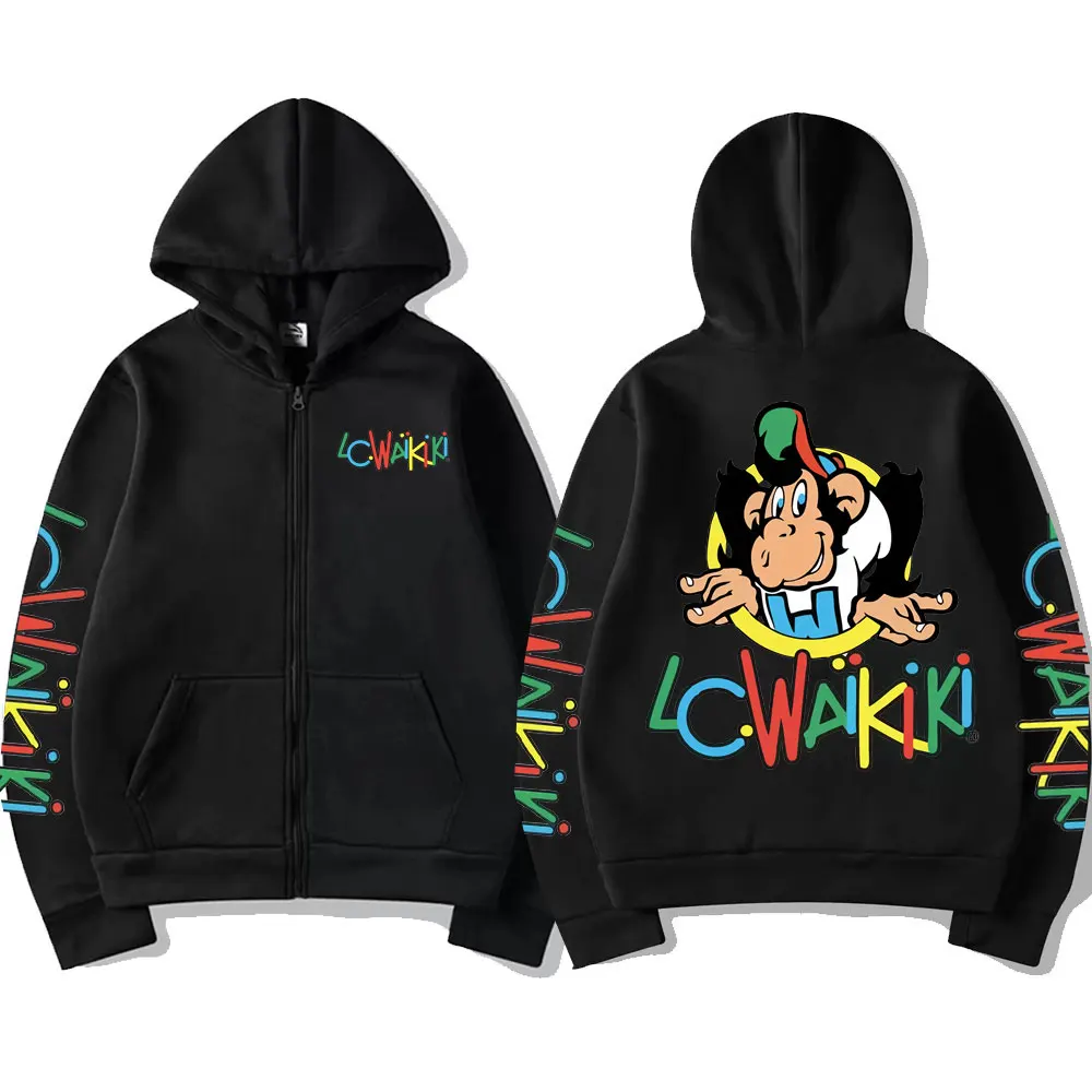 Funny New Monkey Graphic Zip Hoodie Lc Waikiki Monkey Print Zipper Hoodis Men Women Brand Clothes Man Fashion Zip Sweatshirts the hype house hoodie sweatshirts women charli d amelio print hoodie addison rae unisex turtleneck sweatshirts