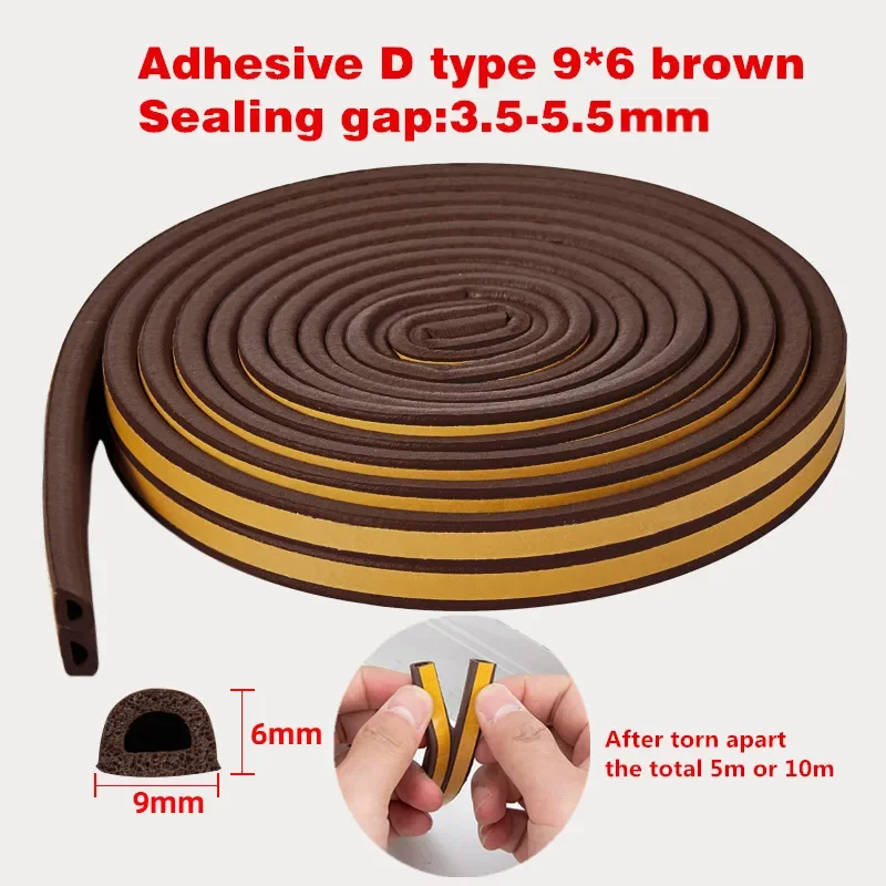 10M Doors Windows Draught Excluder Self-Adhesive Anti-Collision Rubber D Type Foam Sealing Tape,Weather StrippingTape,Door Seal,Rubber Sound