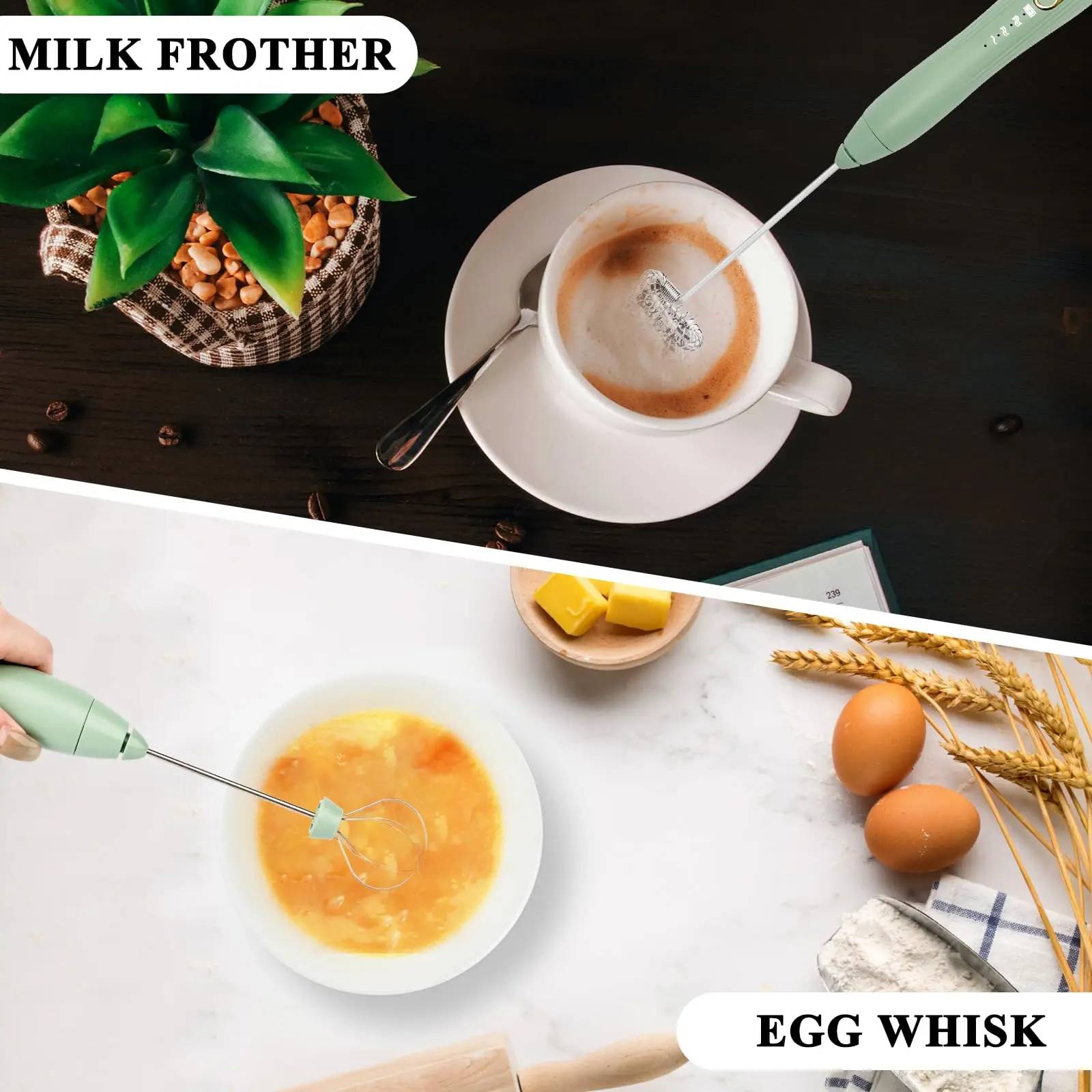 Milk Frother Egg Beater Handheld Foam Maker for Lattes Coffee Electric Rechargeable