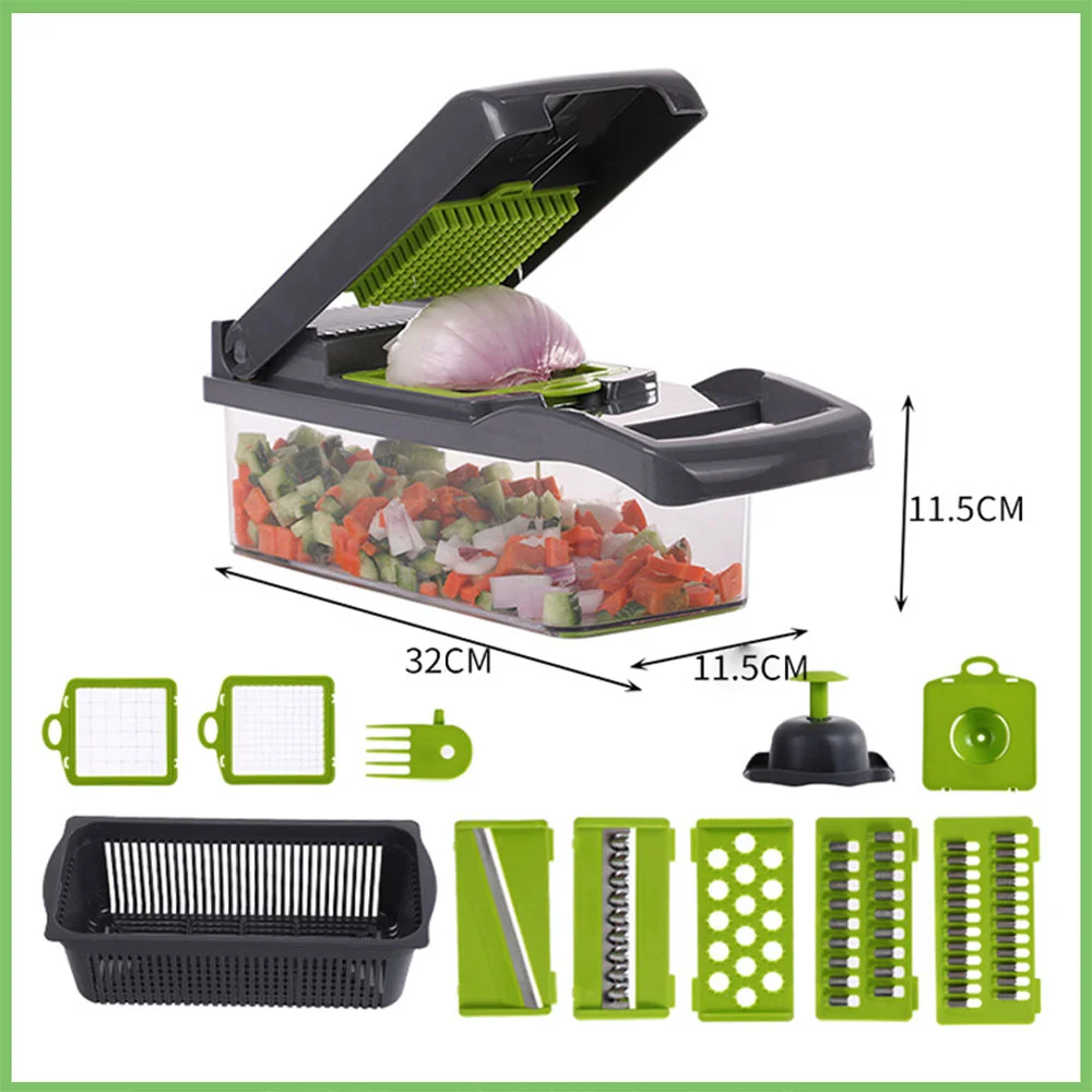 Multifunctional Vegetable Cutter Slicer Carrot Potato Grater Onion Chopper 12 In 1 With Drain Basket Kitchen Fruit Food Gadgets