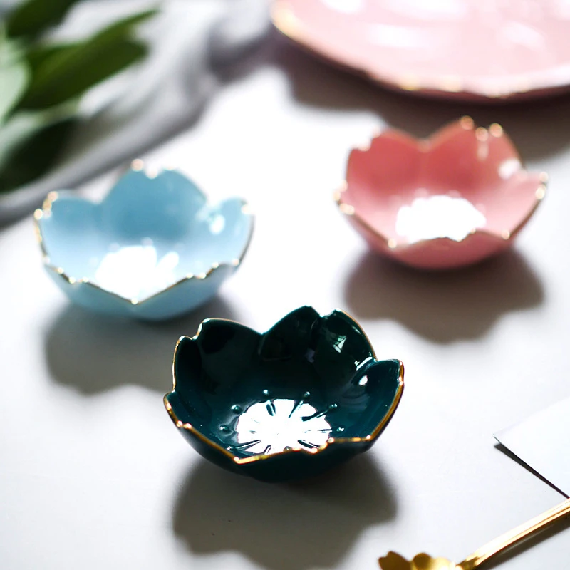 Sakura Ceramic Seasoning Dipping Bowl Cherry Blossom Trinket Plate Sauce Porcelain Sauce Dish Plate For Condiment Kitchen New