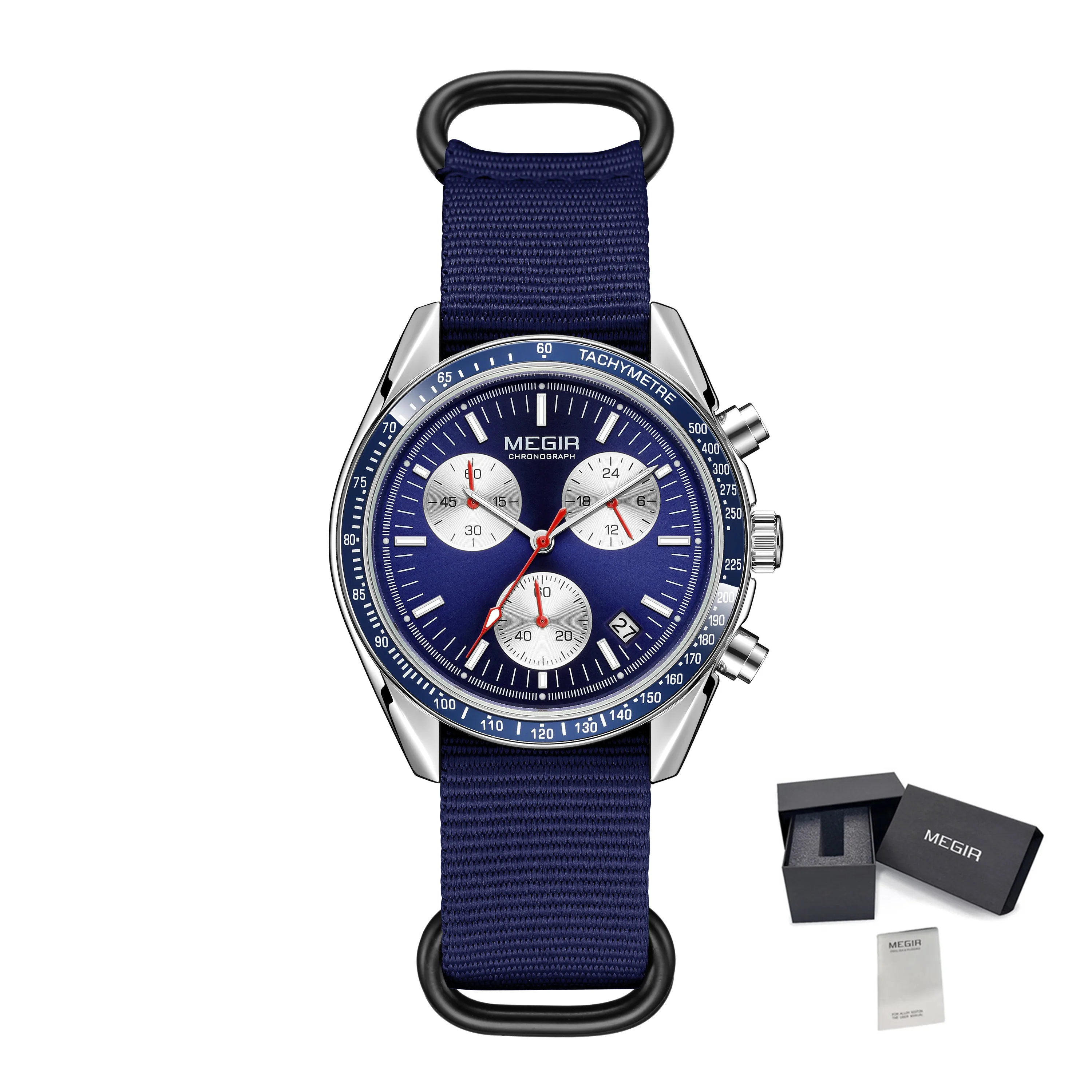 MEGIR Chronograph Men's Sport Quartz Watch – Waterproof Canvas Strap with Calendar Function