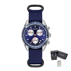 MEGIR Chronograph Men's Sport Quartz Watch - Waterproof Canvas Strap with Calendar Function (Blue)