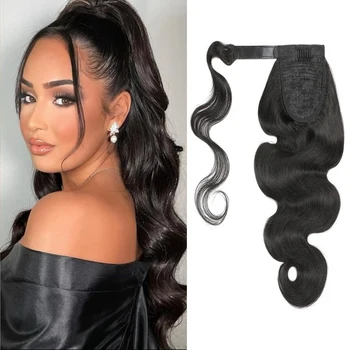 Body Wave Wrap Around Ponytail Human Hair 12A Brazilian Remy 100% Human Hair Extensions 10-32 Inch Ponytail Extension 1
