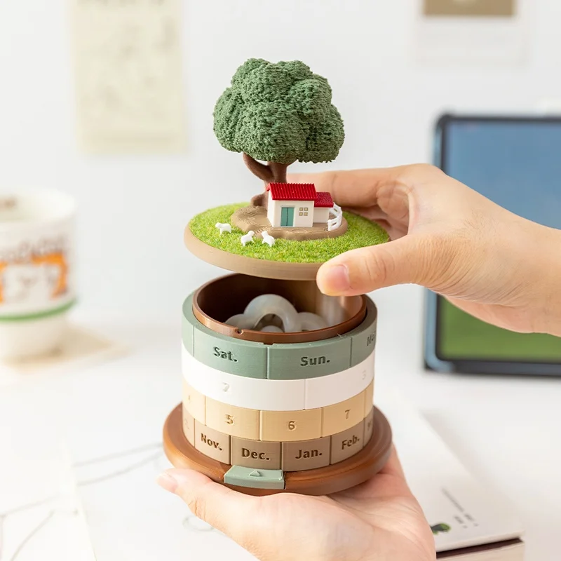 Cute Mini Perpetual Calendar-Diy Desktop Landscape With Movable Dates-Kawaii Gift For Girls Exam Countdown Ready Zen Desk