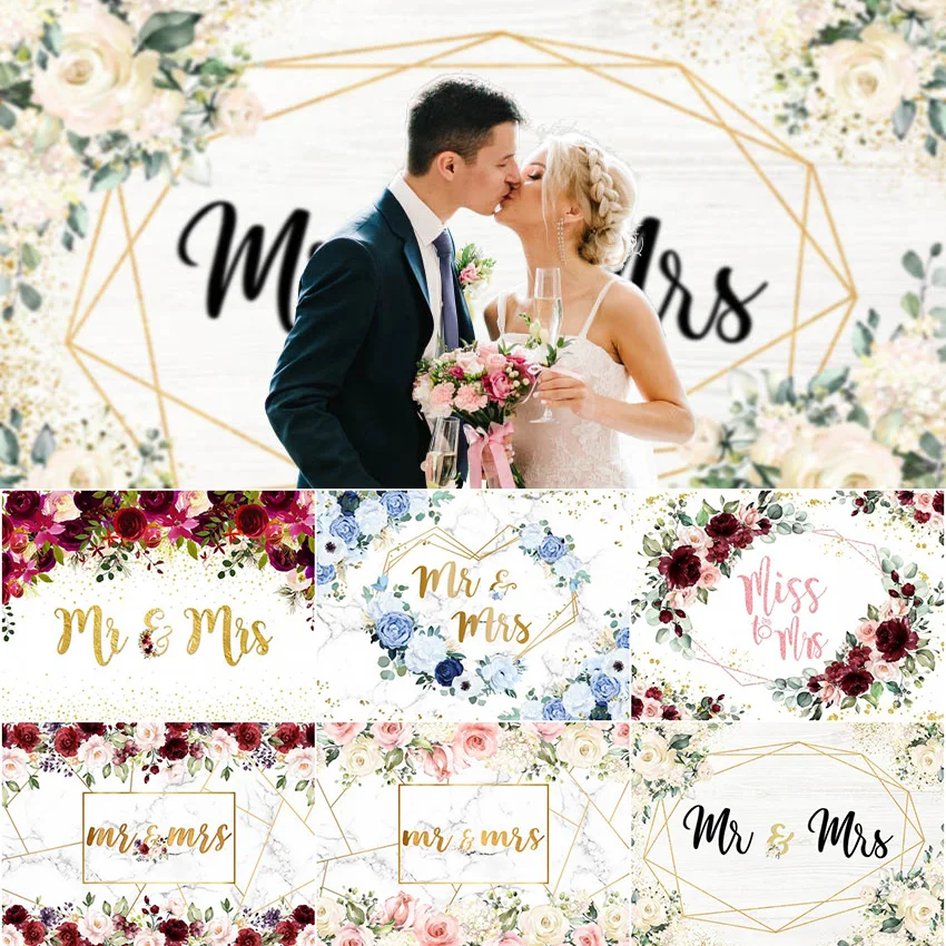 

Mehofond Wedding Backdrop Miss To Mrs Flower Women Birthday Engagement Party Decor Photography Background Photo Studio Photocall