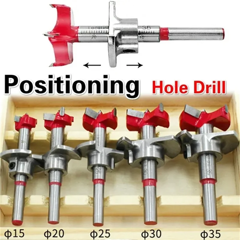 7 PCS Woodworking Positioning Hole Drill Bits Kit Cemented Carbide Adjustable Hinge Hole Opener Drill Set Woodworking Cutter