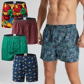 Boxer da uomo Pantaloncini Intimo da uomo di alta qualità Puro cotone Pantaloni Aro casual Pantaloni da pigiama scozzesi Mutandine larghe e confortevoli per la casa 1