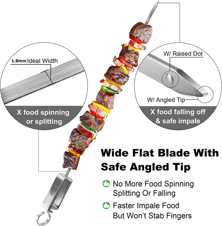 LMETJMA 17inch Kabob Skewers for Grilling Stainless Steel Flat BBQ Skewers with Quick Release Metal Sliding Handle JT45 Sb9632439616e47b48db2a0f7976092bah
