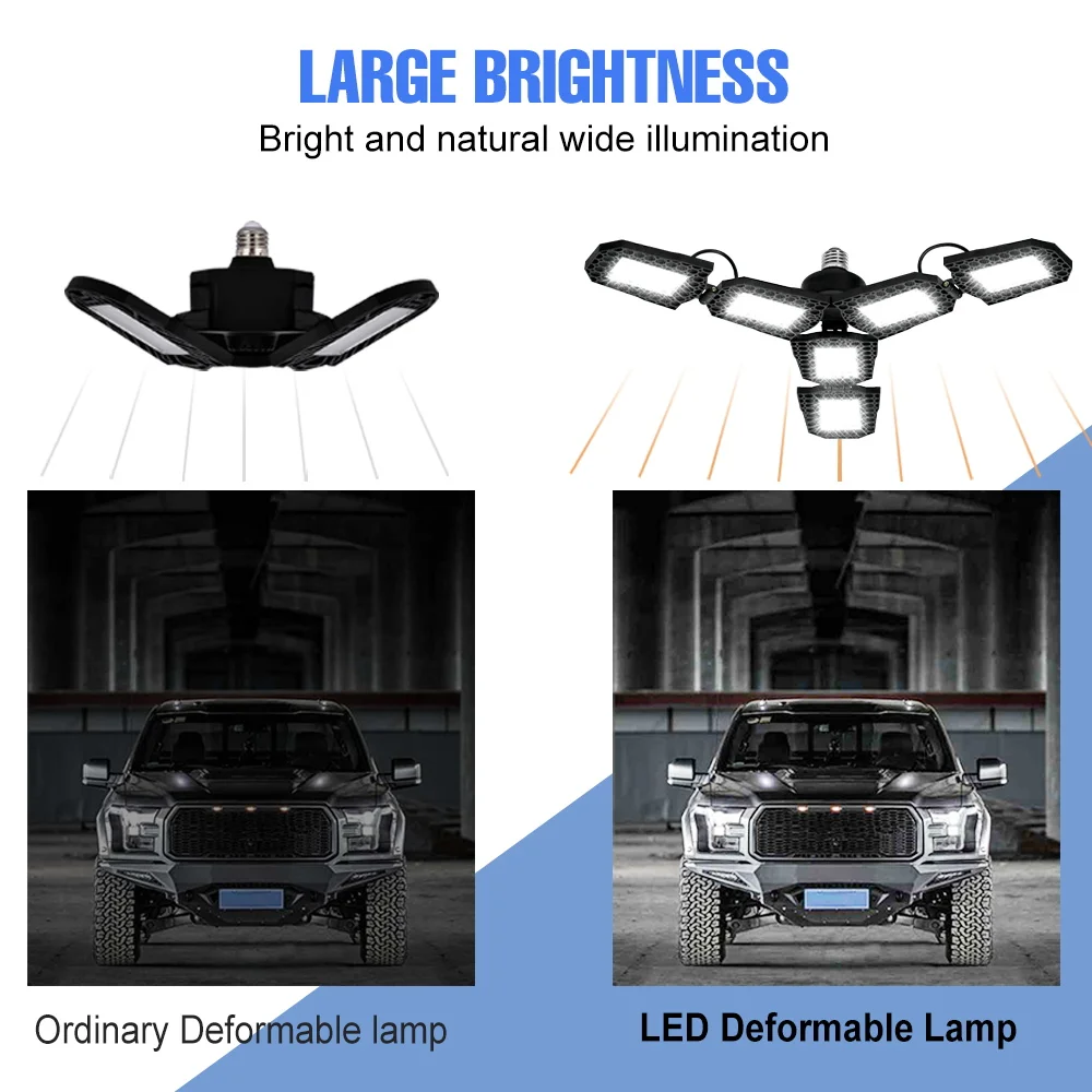 300W LED 전구 E27/E26 차고 램프 AC 220V 스포트라이트 변형 가능한 접이식 천장 조명 110V 가정용 창고 경기장 작업장용