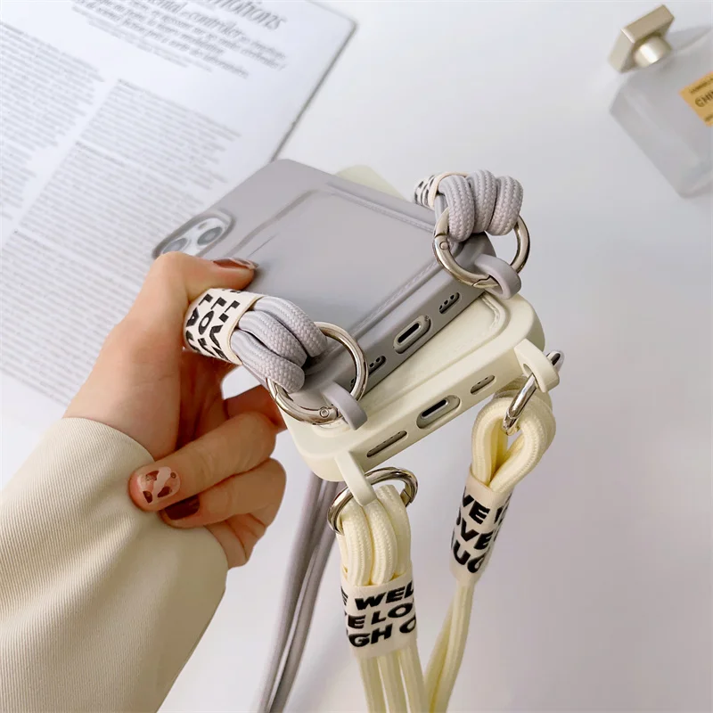 Crossbody kaklarotas siksna Virves Card Bag telefona maciņš iPhone 15 14 13 Pro Max Plus silikona mīksts TPU triecienizturīgs aizmugure_voghion.com