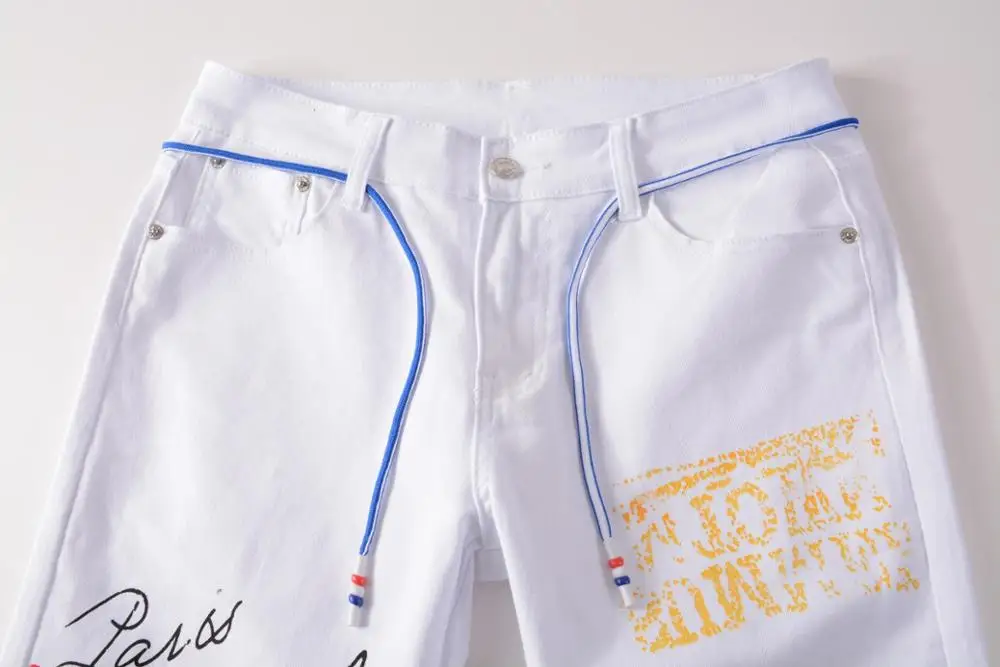 Men\'s Letter Graffiti White Jeans 2023 New Fashion Print Slim Mens Jeans  Skinny Biker Jeans For Man Denim Punk Pants Jean Homme