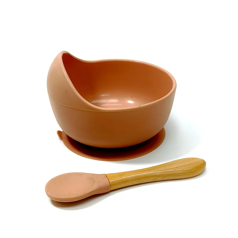 High Quality Spill-proof Silicone Feeding Bowl Baby Tableware Children's Dinner Spoon Food Grade Silicone Baby Silicone Tablewar