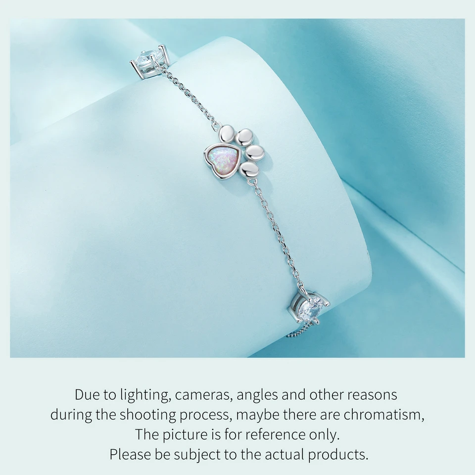 Sterling Silver Cut White Opal Cat Dog Paw Charm Bracelet For Women Fine Jewelry - PeticaDeals