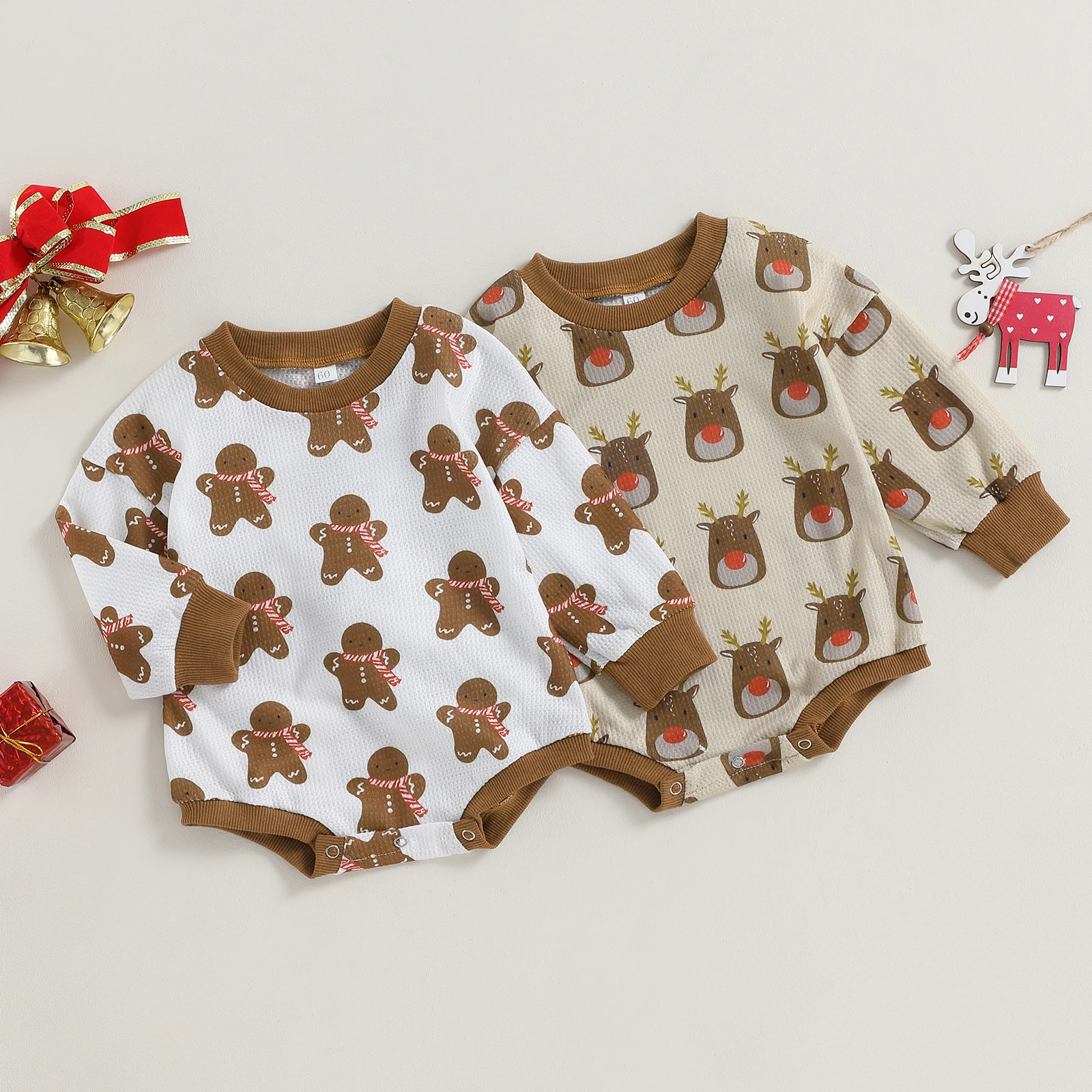 

Christmas Baby Sweatshirt Rompers Gingerbread Man/Elk Print Long Sleeve Jumpsuit for Newborn Infant Cute Fall Clothes