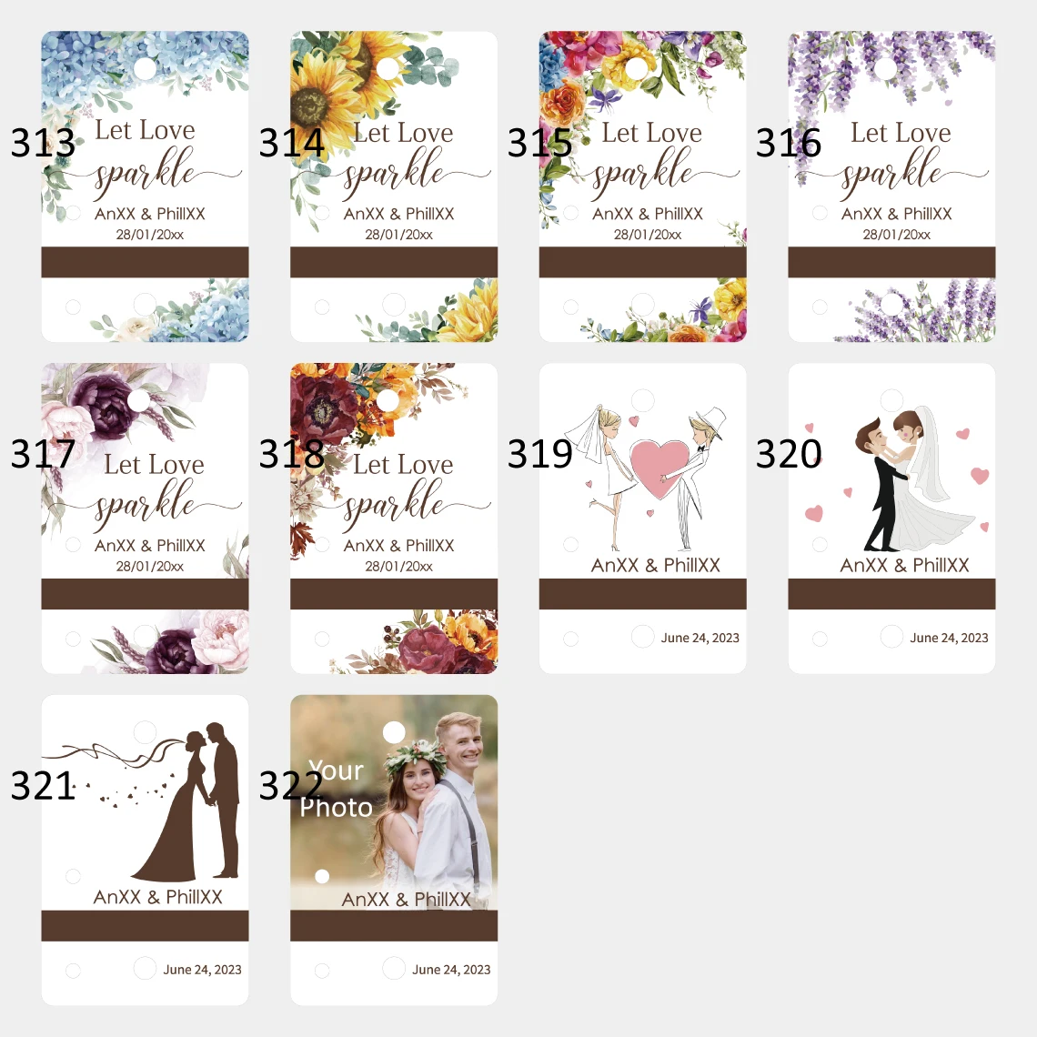 Sparkler Tags Personalized Wedding Tags striker strip included Printing