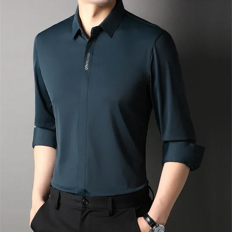 

Quality men's long sleeved shirt, new hidden placket, wrinkle resistant, ironless, high elasticity, breathable business shirt