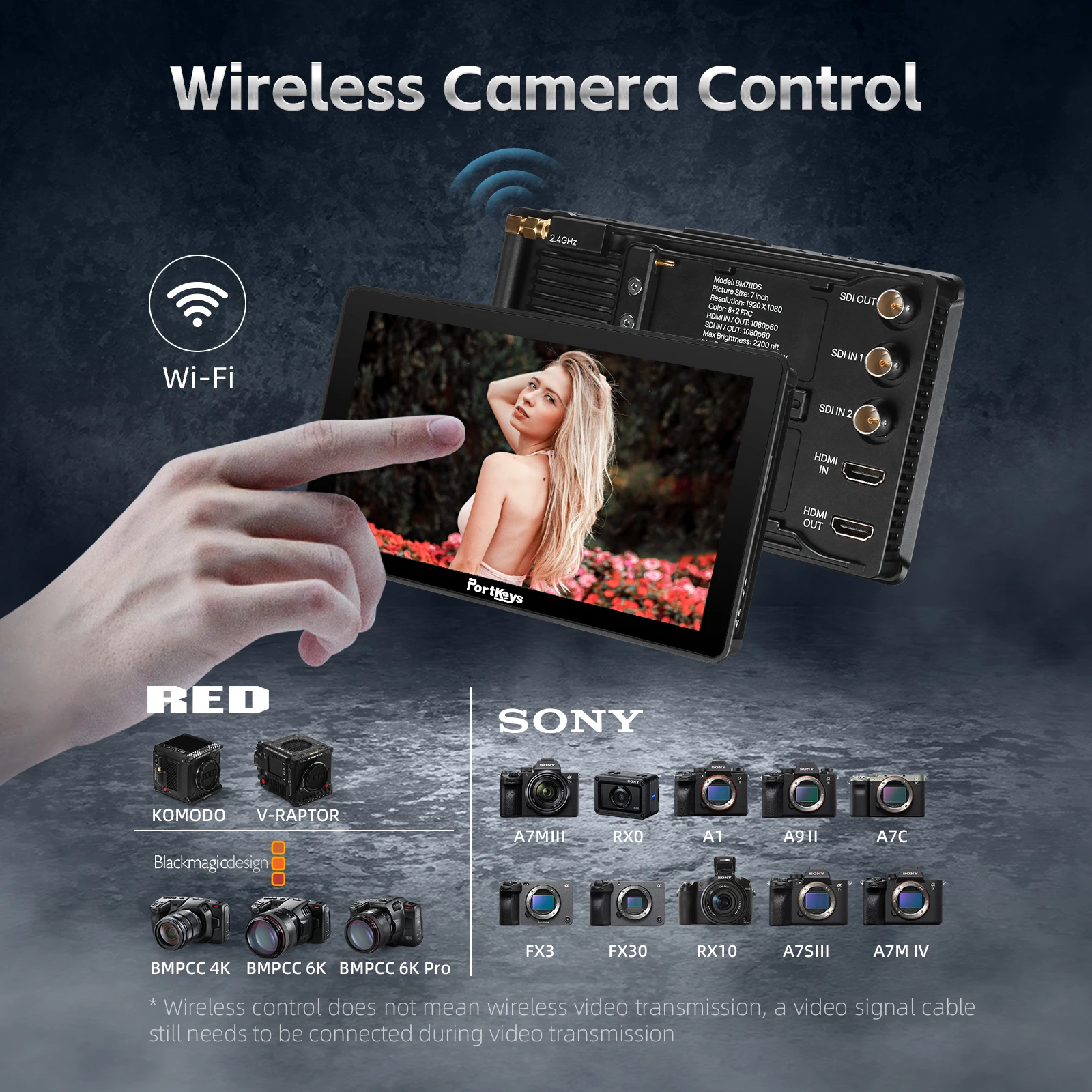 Фото Монитор для камеры с разделенным экраном 7 дюймов, 2200 Nit SDI HDMI, для RED KOMODO DSMC2/3 BMPCC 4K 6K pro SONY №2