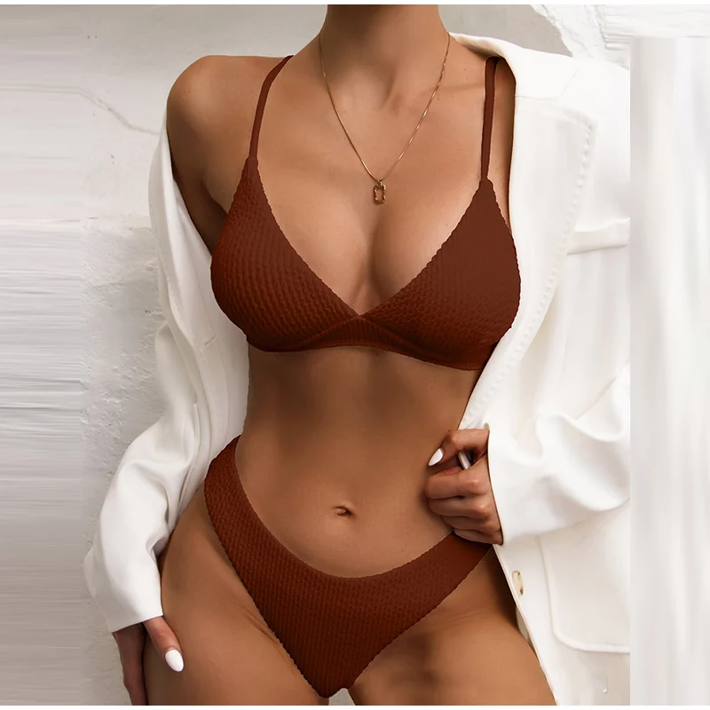 Sexy Plain Rib Bikini 2022 Swimwear Push Up Women Swimsuit Female Micro Thong Bikinis Set Summer Solid 2 Piece Bathing Suit cheeky bikini sets